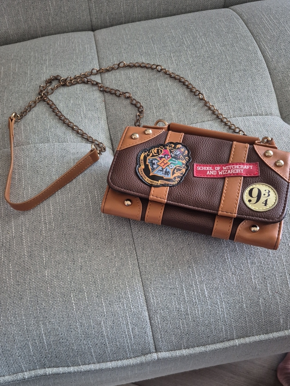 Harry Potter Themed Brown Crossbody Bag with Tan Trim